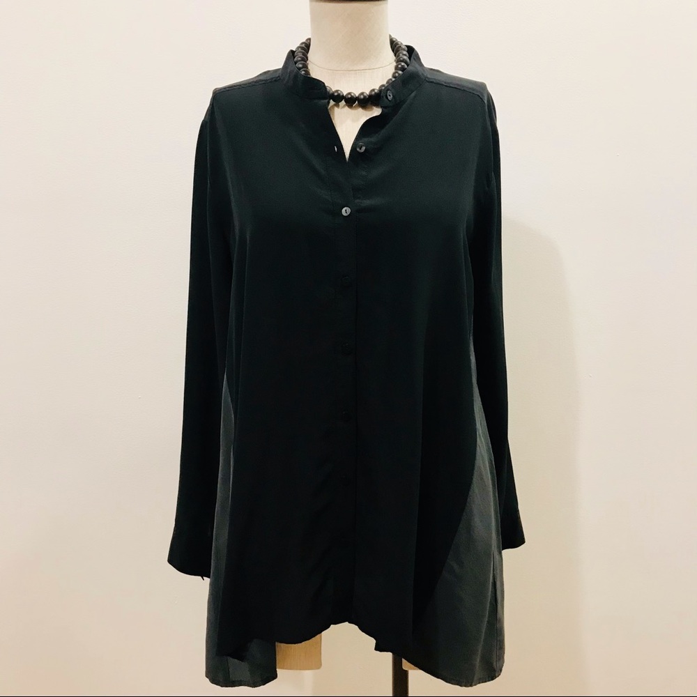 Eileen Fisher black and grey silk button-down shirt. Size XS. NWOT - Picture 8 of 11